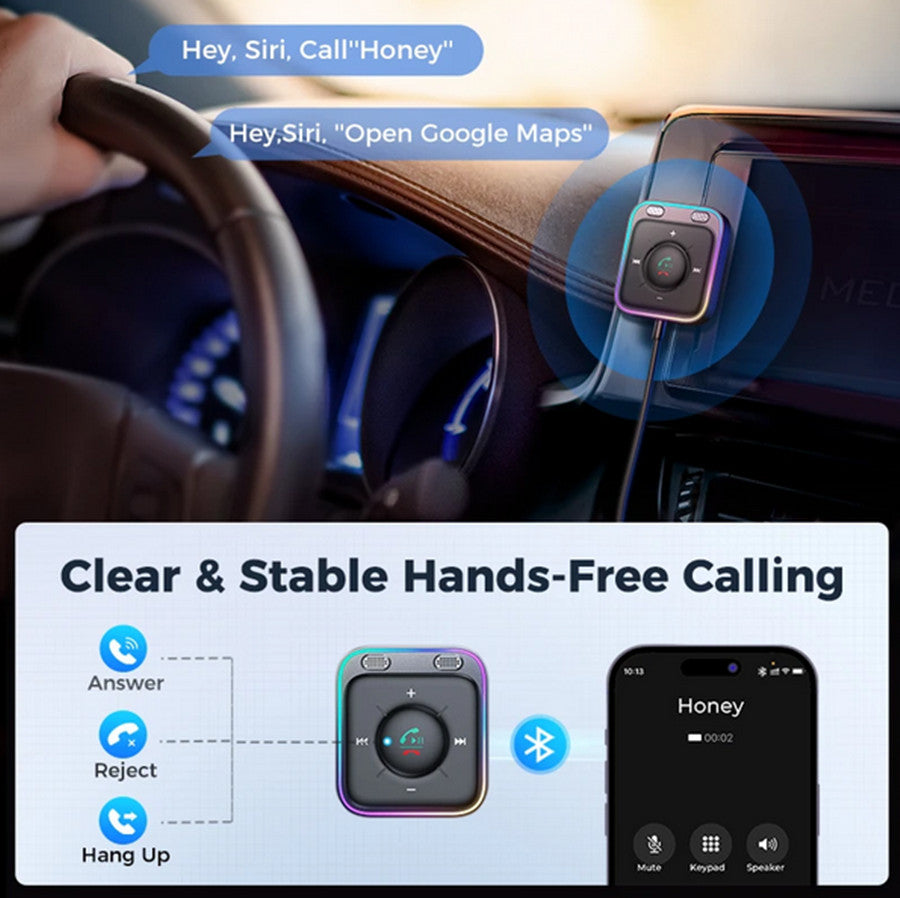 Bluetooth 5.3 Wireless Receiver Adapter Car Stereo Audio USB AUX TF Hands-Free
