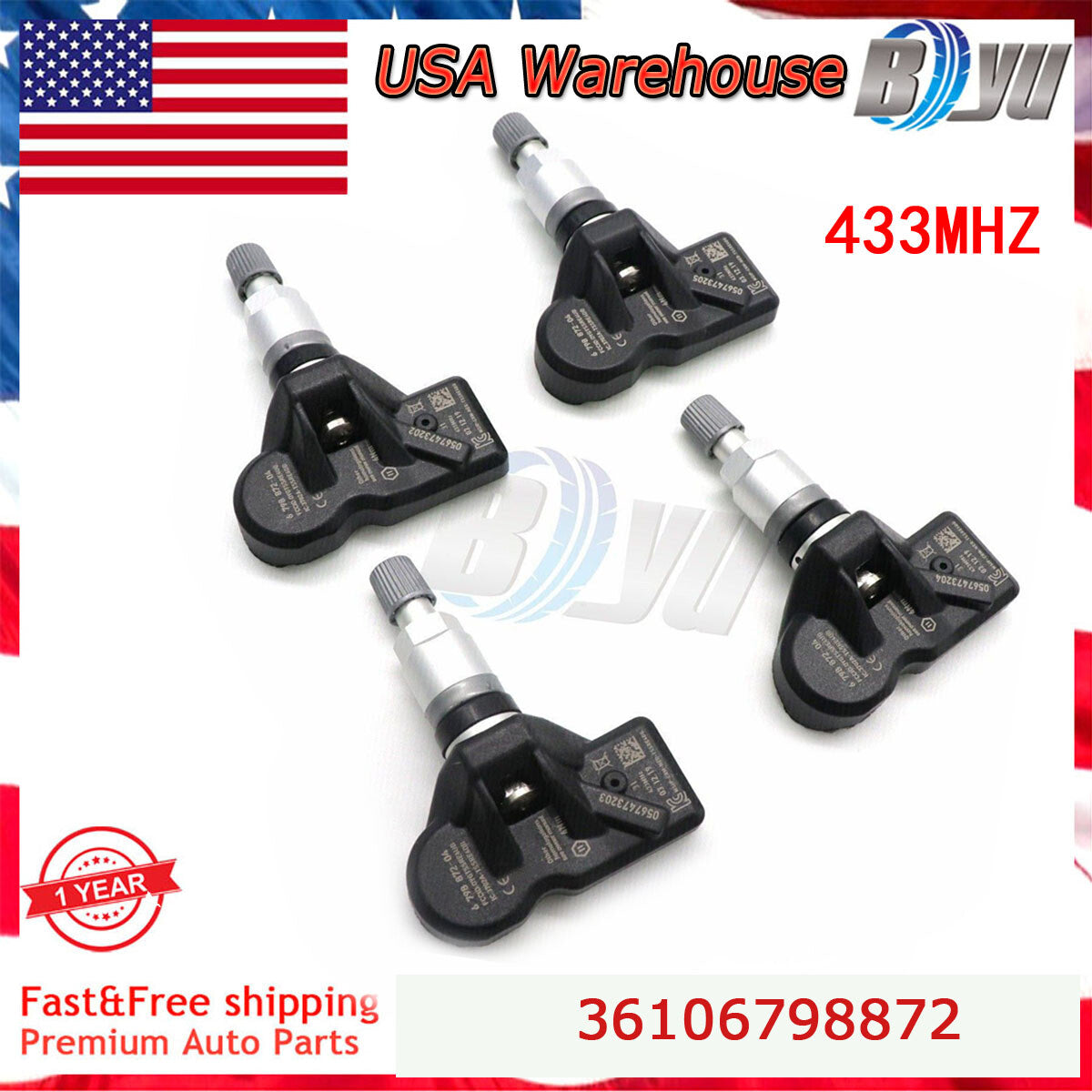4X Tire TPMS Pressure Monitoring Sensor for BMW 6798872-04 36106798872 433MHz