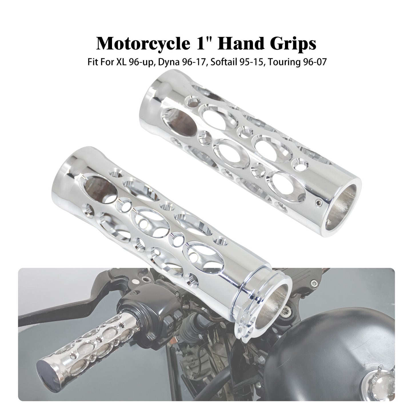 Chrome Hollow 1 25mm Handlebar Hand Grips for Harley Touring Softail Sportster
