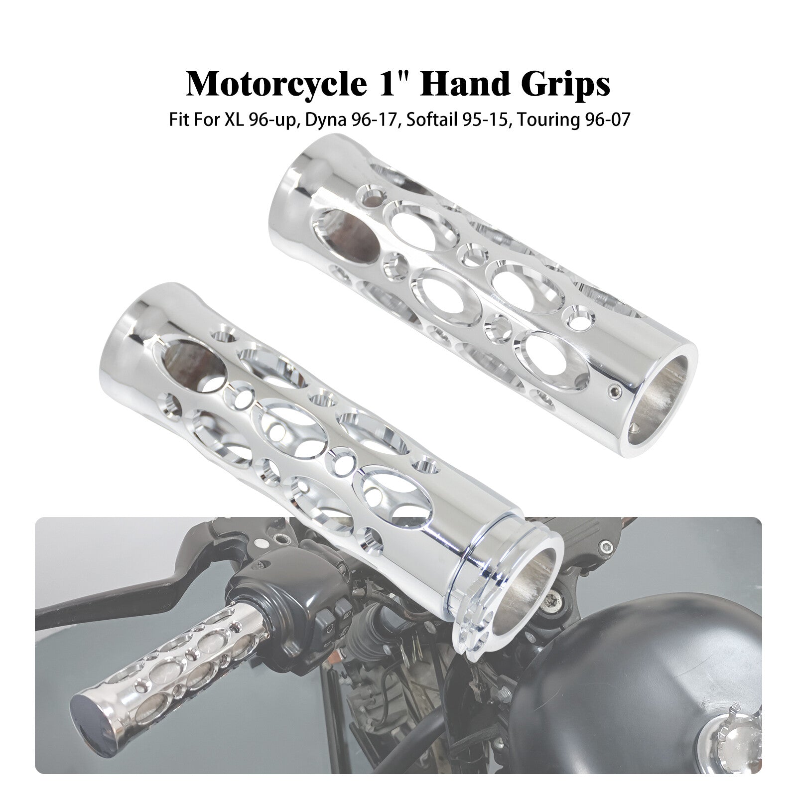 Chrome Hollow 1 25mm Handlebar Hand Grips for Harley Touring Softail Sportster