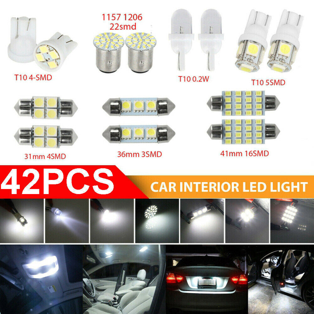 42pcs Car Interior White Combo LED Map Dome Door Trunk License Plate Light Bulbs