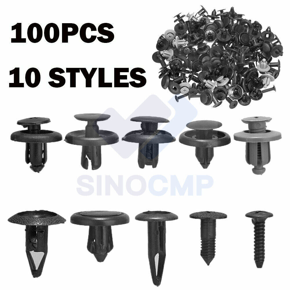 100 Plastic Fastener Clips Car Bumper Fender Auto Trunk Screw Rivets Set