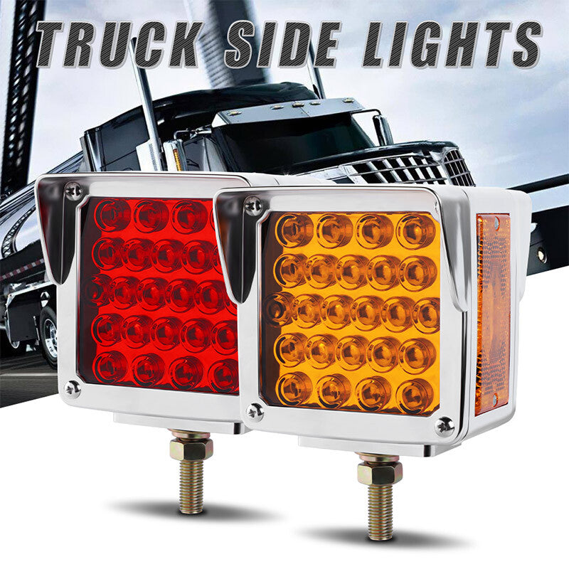 2X Amber+Red Square 57-LED Double Face Stud Mount Fender Turn Brake Tail Lights