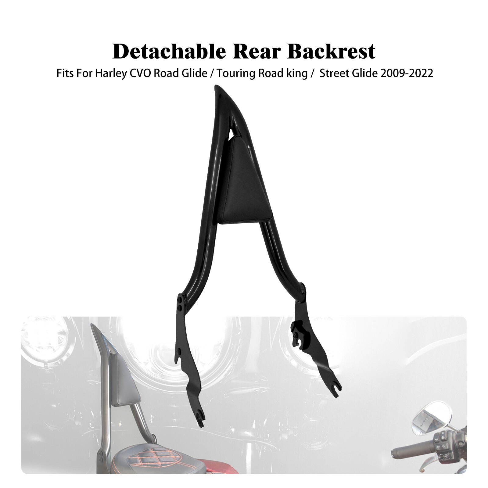 22 Black Detachable Passenger Backrest Sissy Bar for Harley Electra Glide 09-23