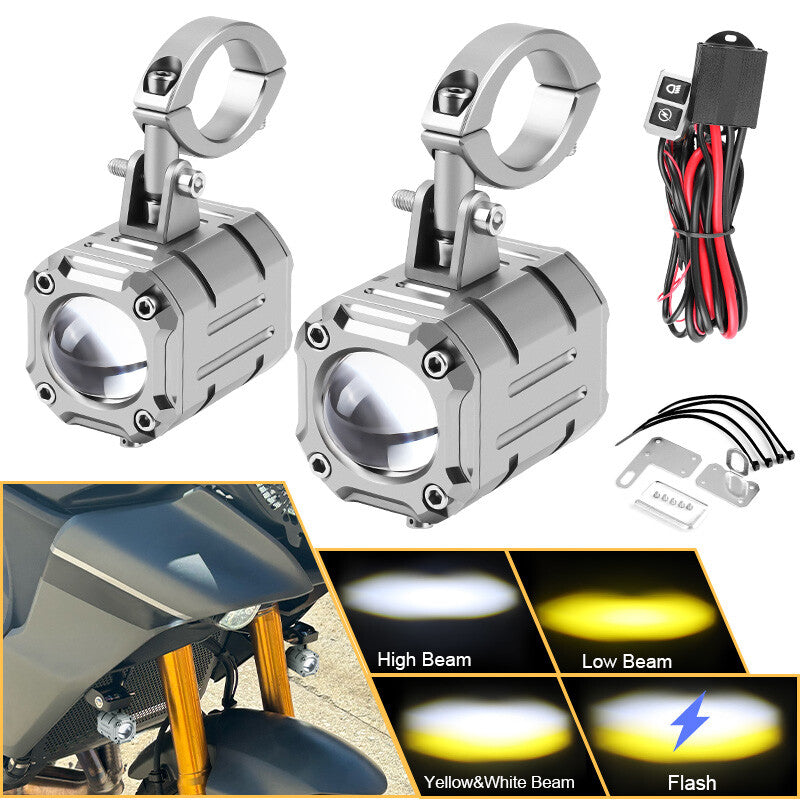 2x LED Motorcycle Driving Fog Spot Light Auxiliary Lamp White+Amber For ATV UTV