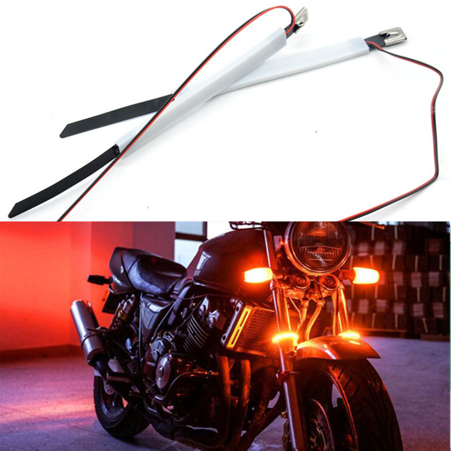 Universal 2Pc DC12V Amber LED Motorcycle Bike Fork Turn Signal Light Strip lamp