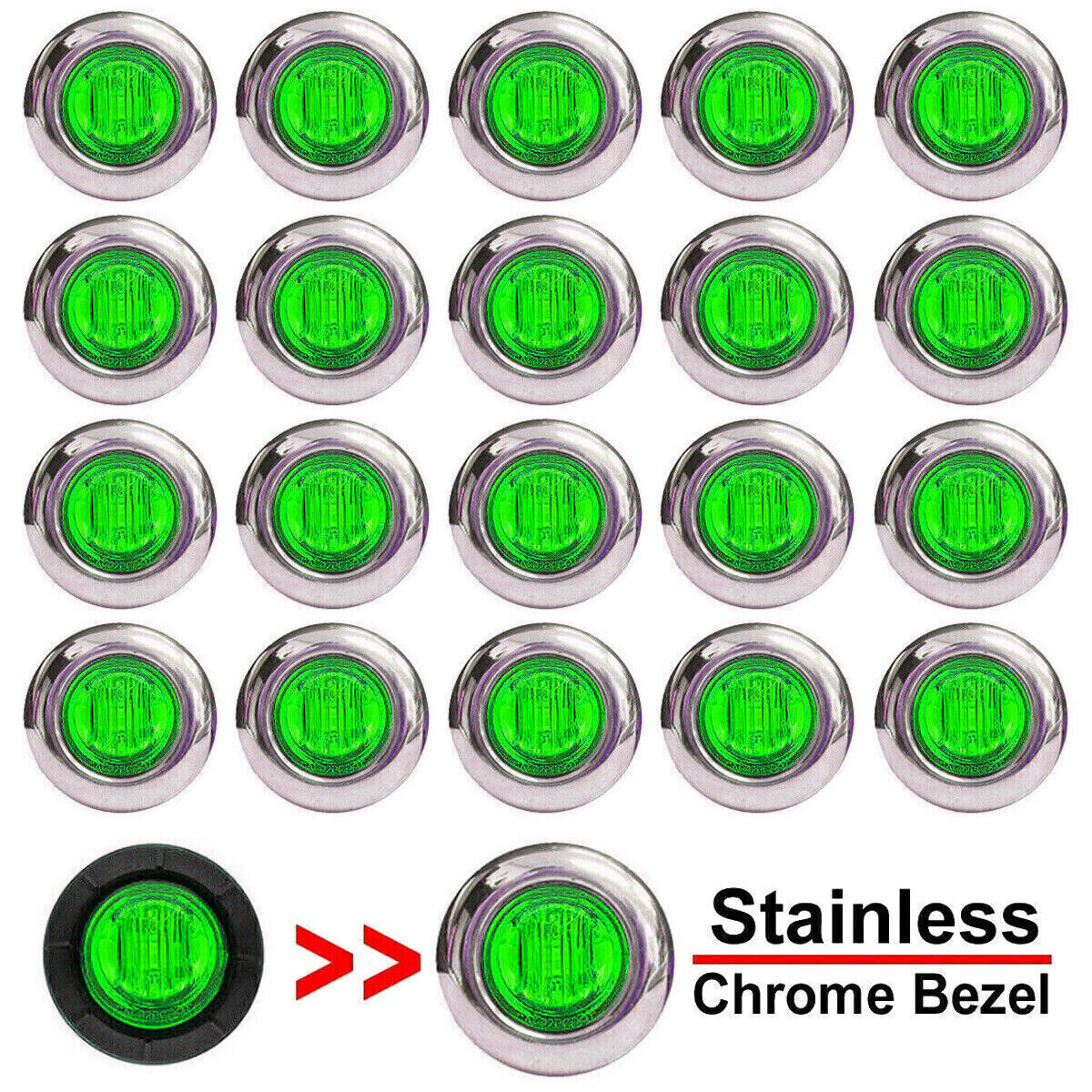 Round 3/4'' LED Side Marker Lights Car Truck Trailer Amber Stainless Base Lamp