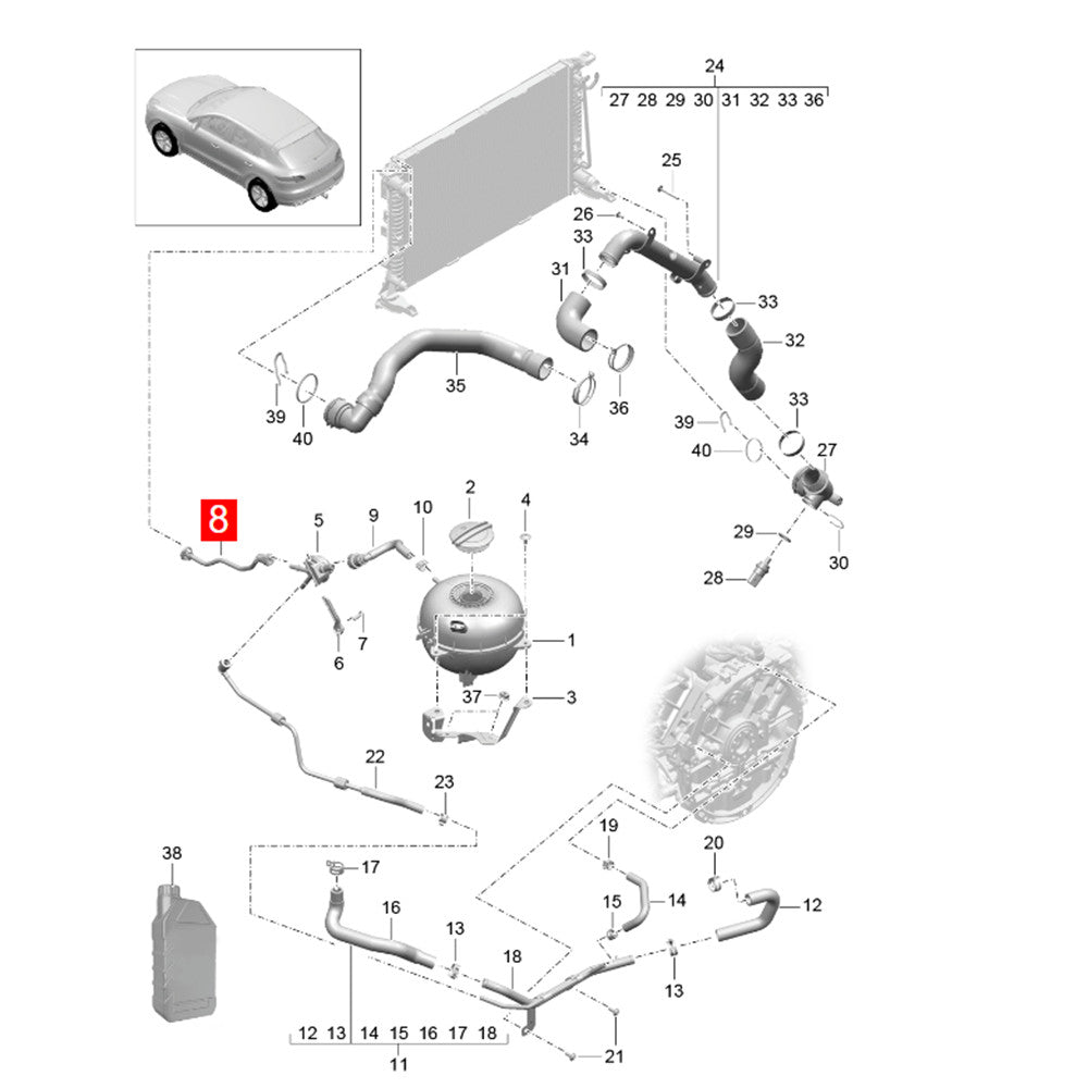 Coolant outlet valve to radiator 95B122447E for Porsche 95B 2015 - 2018