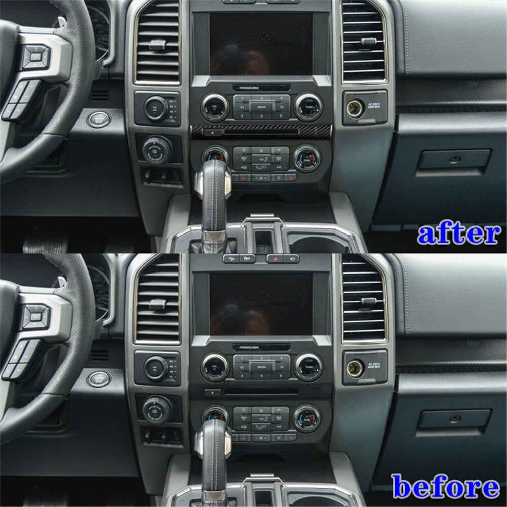 Carbon Fiber Interior CD Decorative Center Panel Trim Cover for Ford F-150 2015