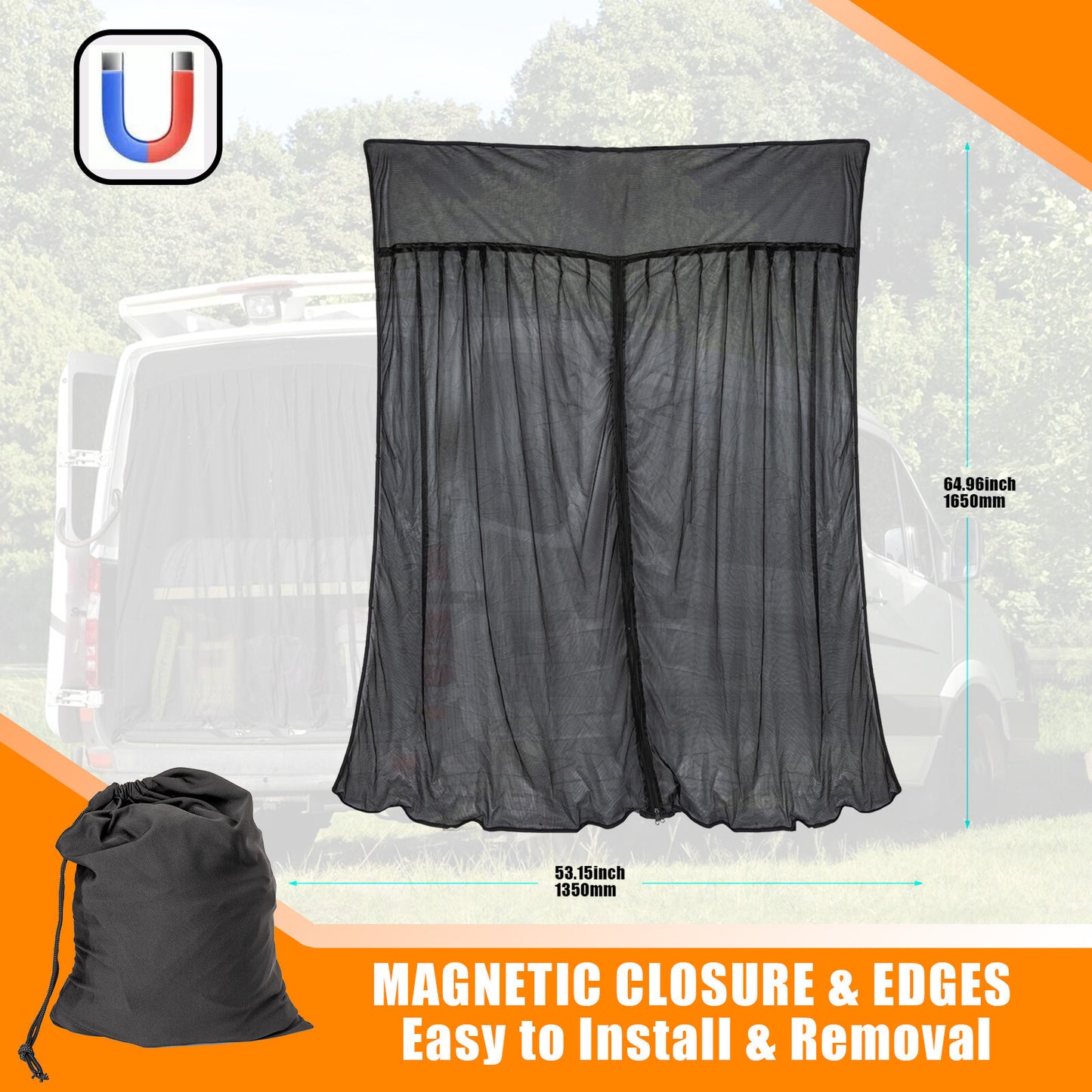 1 piece of magnetic fly screen insect net suitable for standard rooftop campervans