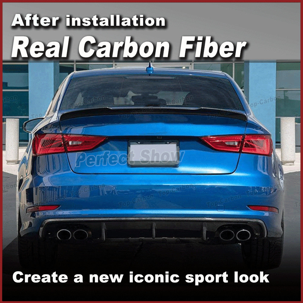 REAL Carbon Rear Bumper Diffuser Spoiler Lip 4Tips for Audi A3 8V Sedan 2014-16
