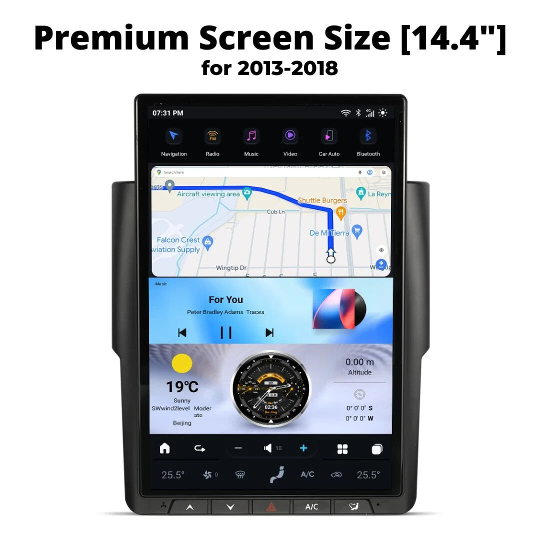 14.4 Android 13 for Tesla Vertical Screen CarPlay GPS Radio for Dodge for Ram 2013-2019
