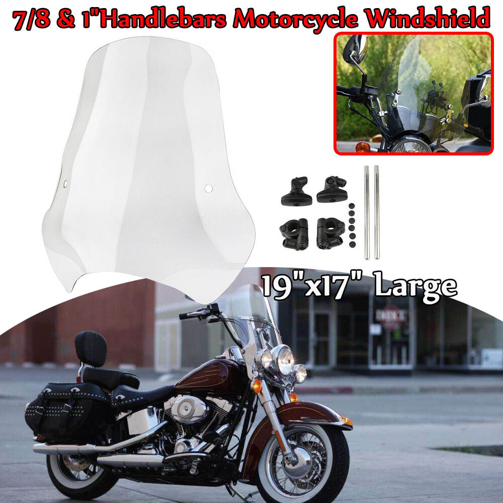 Motorcycle Screen Front Windshield WindScreen for 7/8''/ 1'' Handle Bars Clear