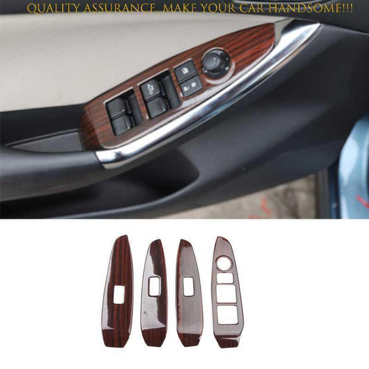 for Mazda CX-5 2013-15 ABS Red Wood Grain Window Lift Lock Switch Panel Trim 4X