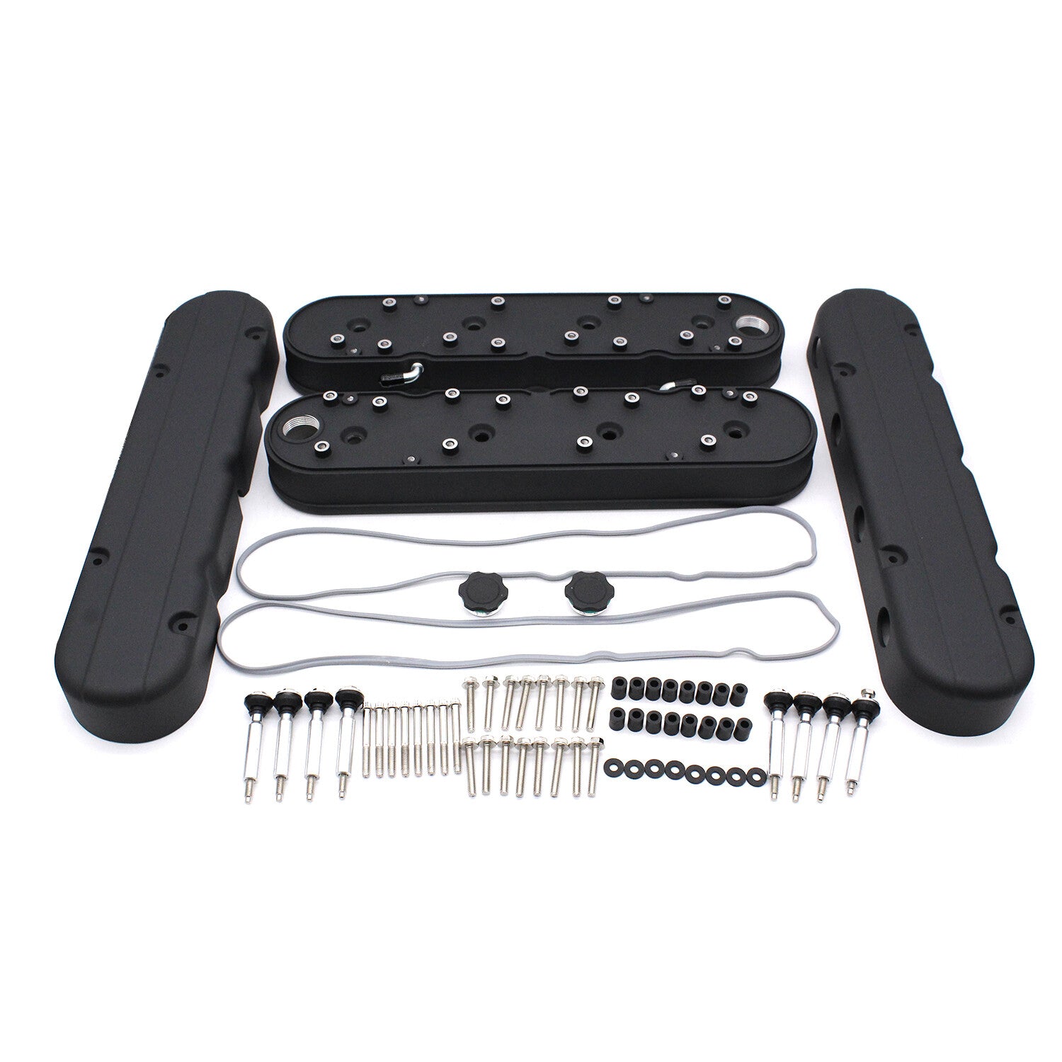 2Set Black Smooth Cast Aluminum Valve Covers Wi/Coil Mounts And Covers For GM LS