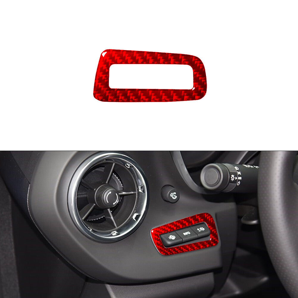 Red Carbon Fiber Headlight Switch Button Cover Trim for Chevrolet Camaro 2016-18
