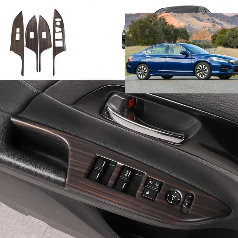 for Honda Accord 2014-2017 Wood Grain Window Lock Lift Switch Button Panel Decor