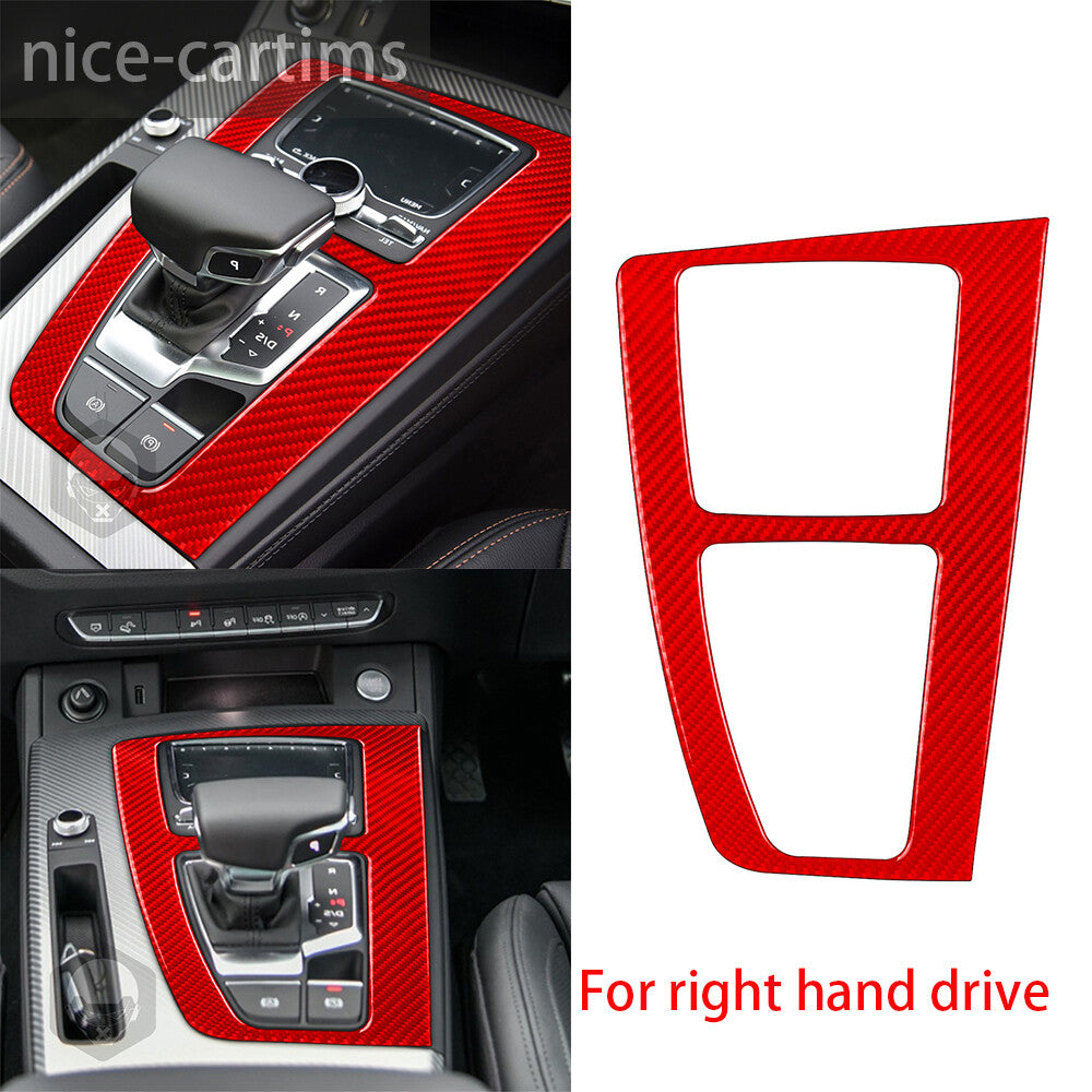 for Audi Q5 Q5L 2018+ RHD Central Control Gear Shift Panel Trim Red Carbon Fiber