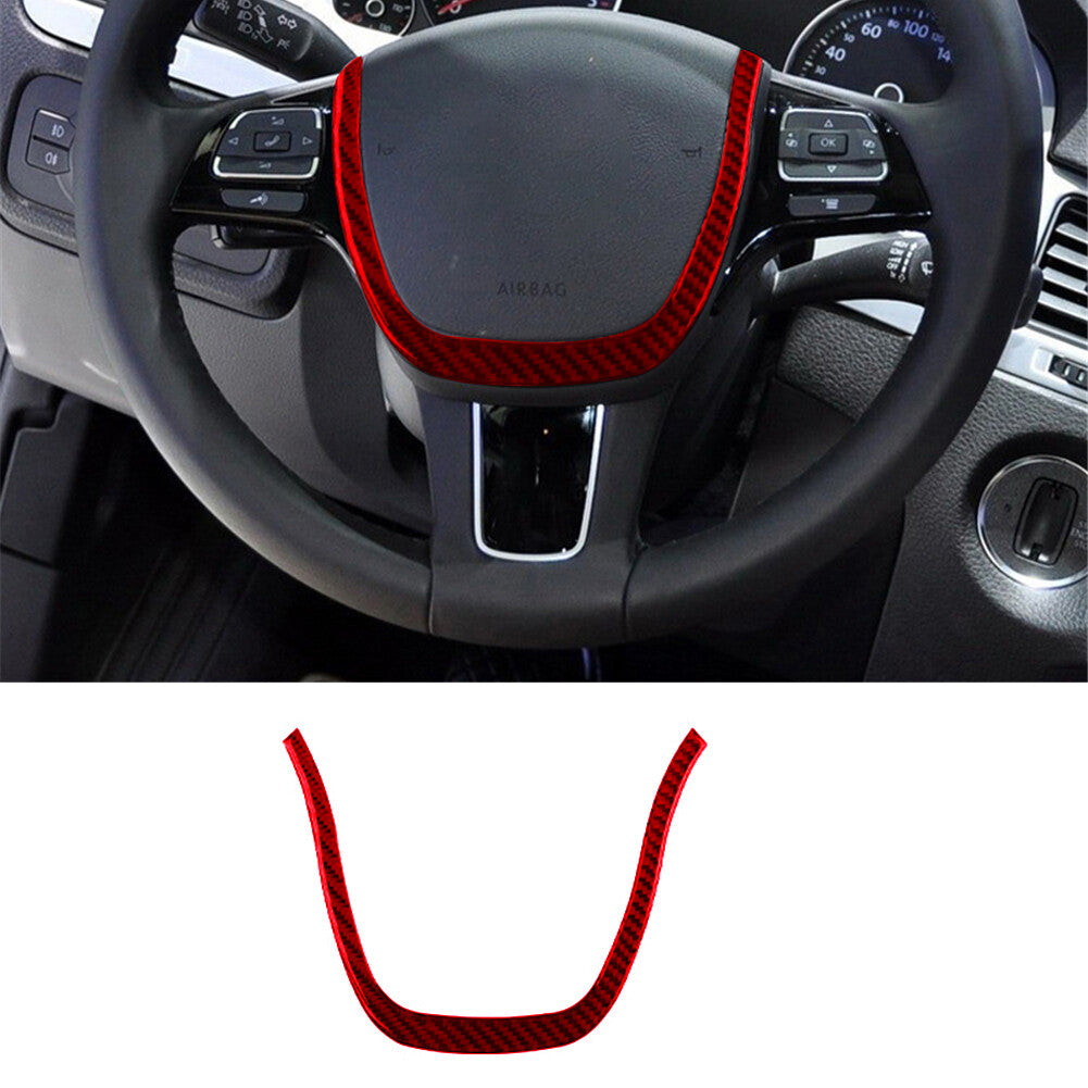 Red Steering Wheel Trim Cover Decoration Carbon Fiber for VW Touareg 2011-2018