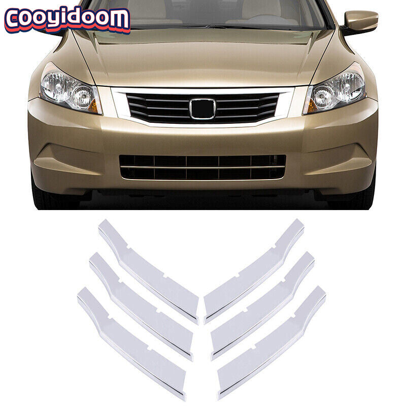 6-piece set of chrome front center grille insert trim for Honda Accord 4DR 2008 - 2010