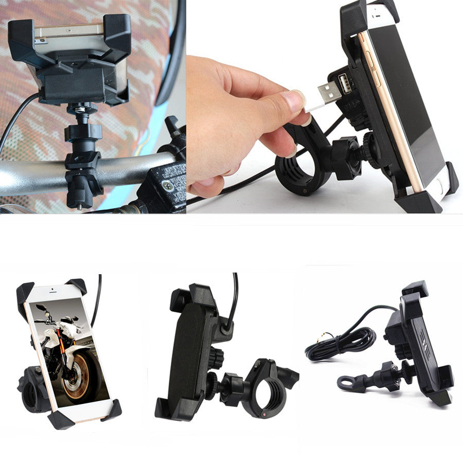 2.1A USB Motorcycle Phone Charging Mount Telescopic Handlebar Rotation Holder