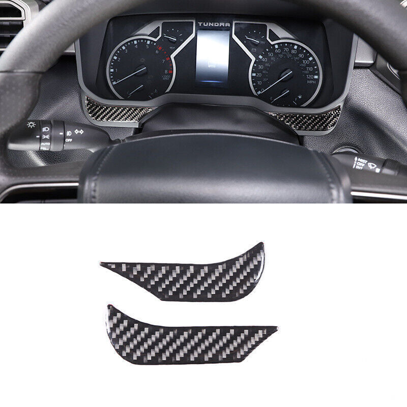 2x Real Carbon Fiber Cluster Panel Sticker Trim for Toyota Tundra 2022-2023