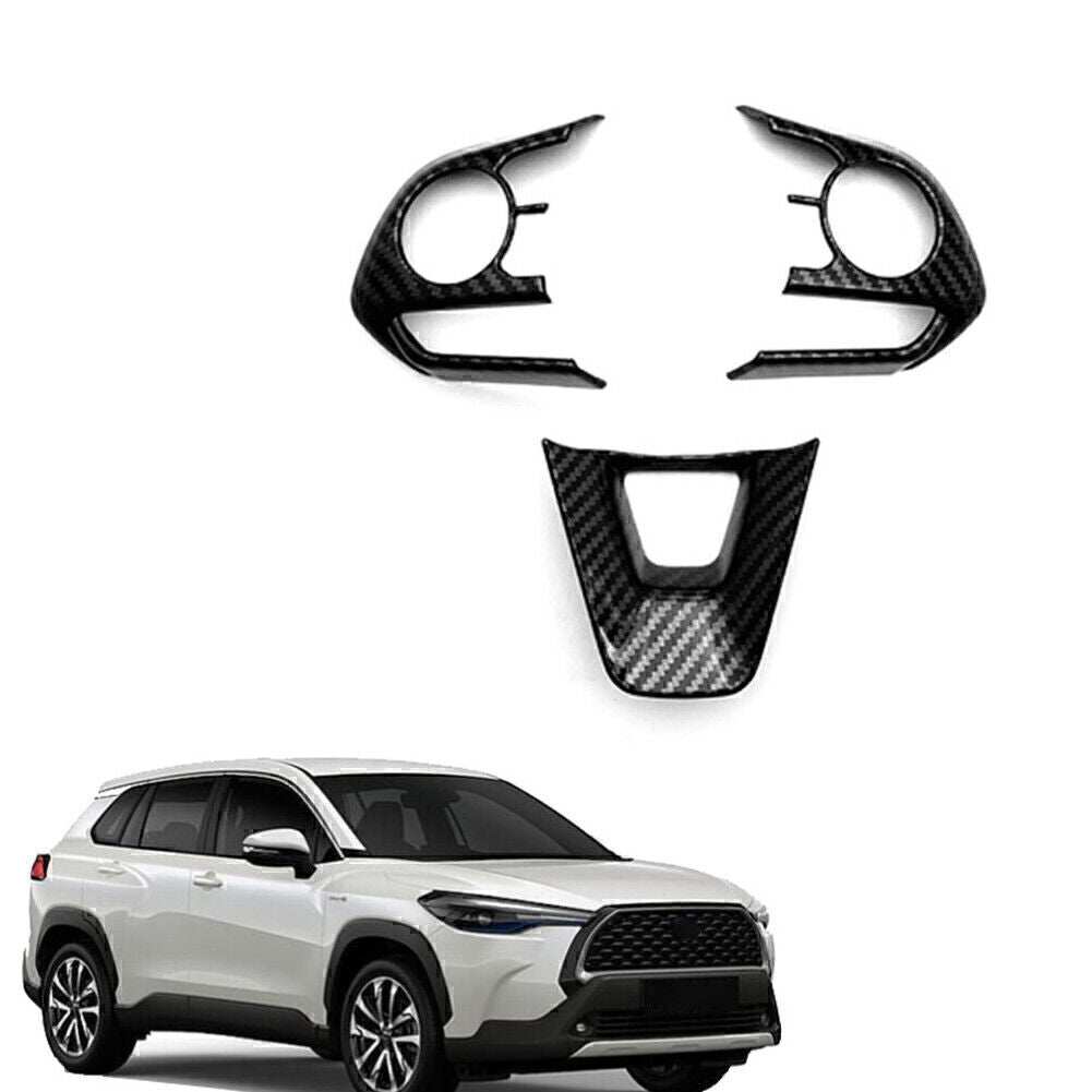 for Toyota for Corolla 2019-22 Car Steering Wheel Trim Cover Frame Carbon Fiber 3pcs