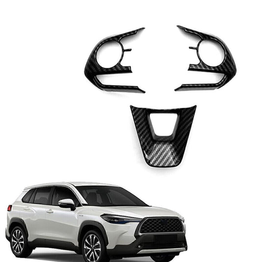for Toyota for Corolla 2019-22 Car Steering Wheel Trim Cover Frame Carbon Fiber 3pcs