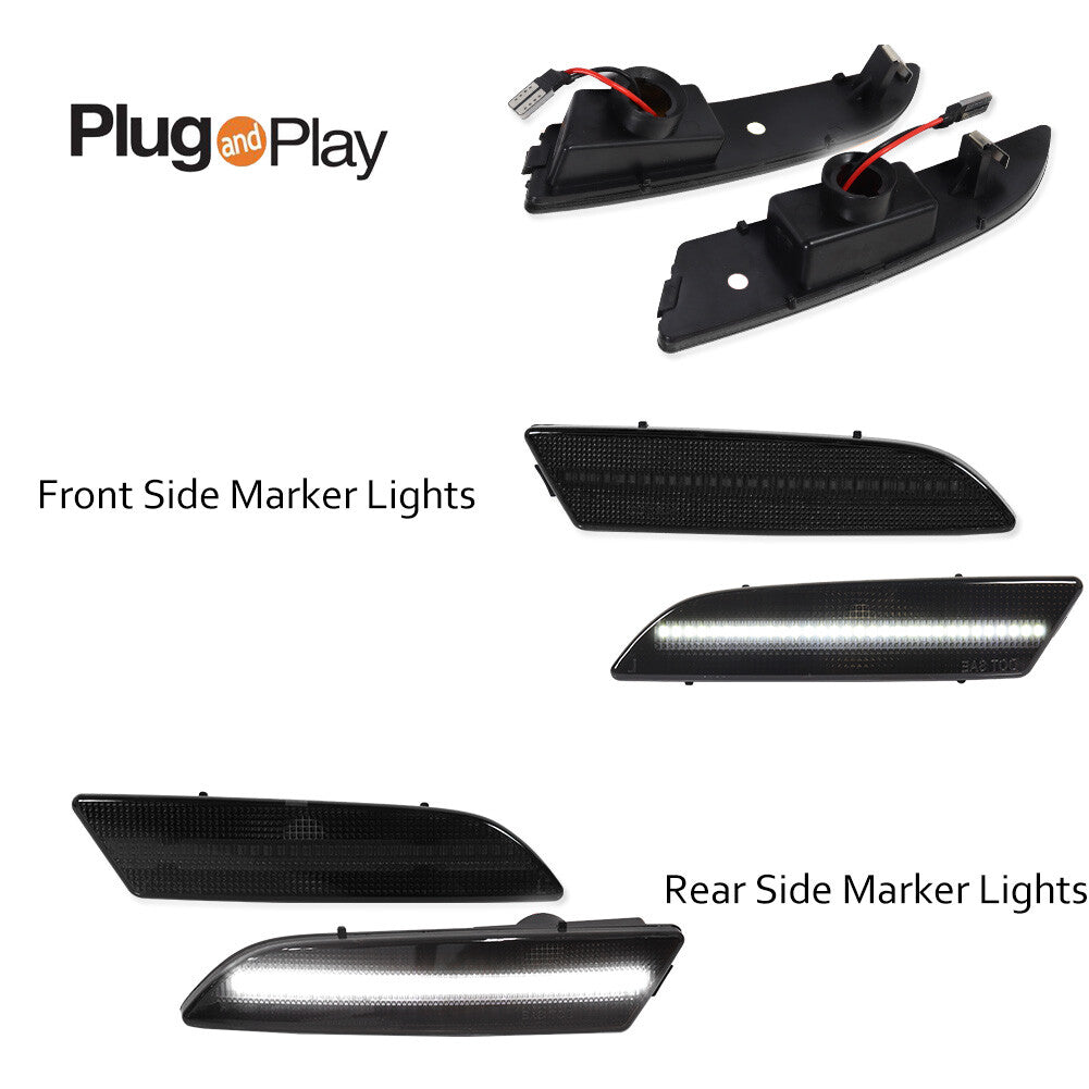 4-pack for 04-08 for Chrysler Crossfire Smoke Lens Mudguard Side Marker Lights White LED