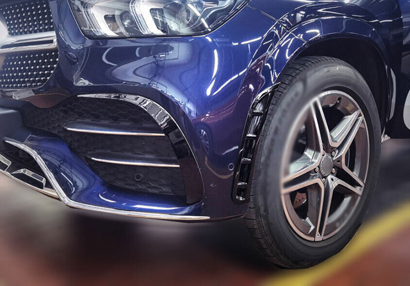 for Benz GLE 450 V167 20-23 ABS Black Front Bumper Lip Spoiler Fins Canards Trim