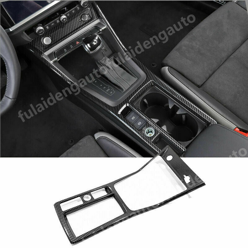 for Audi Q3 2019-2023 Carbon Gear Shift Box Panel Water Cup Holder Frame Trim