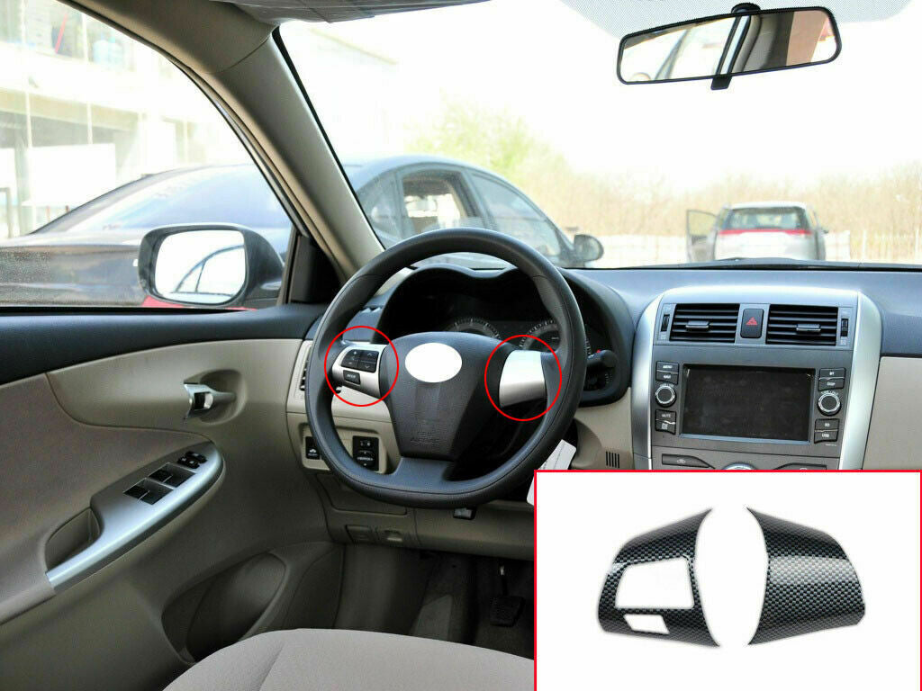 2for Toyota for Corolla 2007-2013 Carbon Fiber ABS Steering Wheel Button Cover Trim