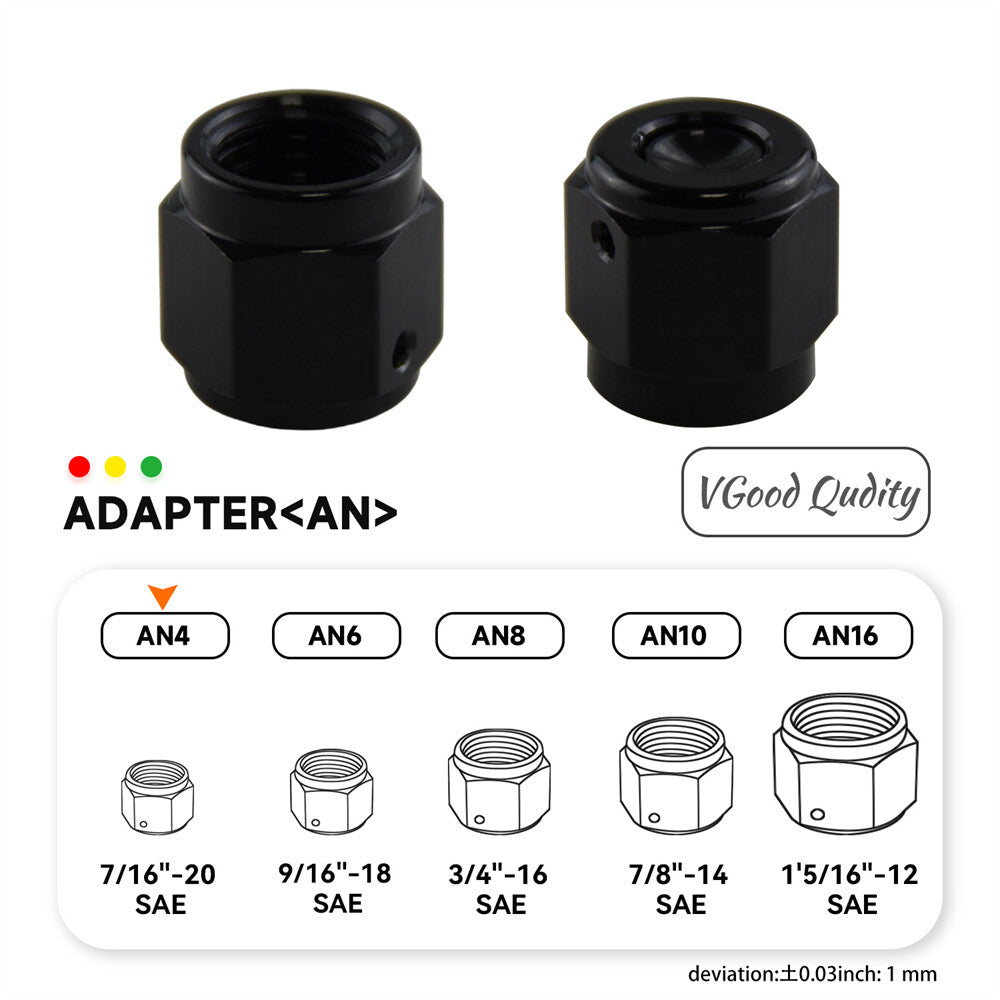 2PCS Aluminum Adapter Female Flare Cap/Plug/Nut Fitting 4-AN AN4 7/16-20 SAE