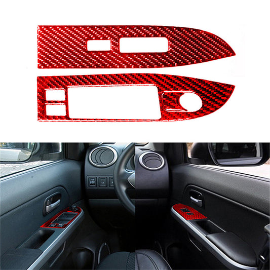 2x Carbon Fiber Front Window Switch Panel Cover Trim for Suzuki Grand Vitara Red