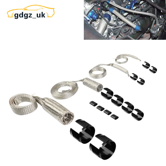 Black Universal Radiator Hose Sleeving Aluminum Braided Dress-Up Hose Cover Kit