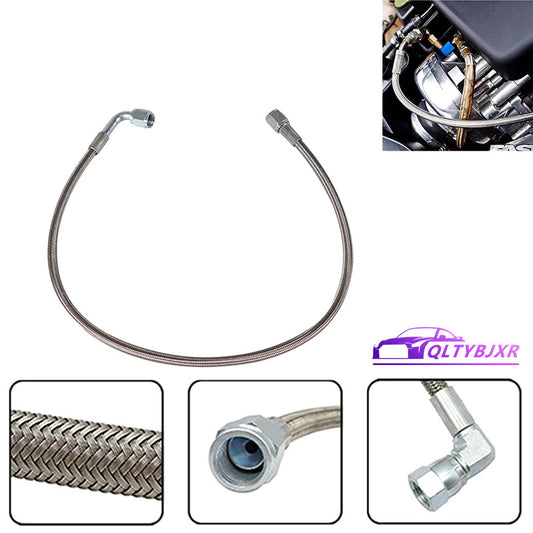 4AN Braided Turbo Oil Feed Line 24 Length Hose Steel AN4 90Degree Straight PTFE