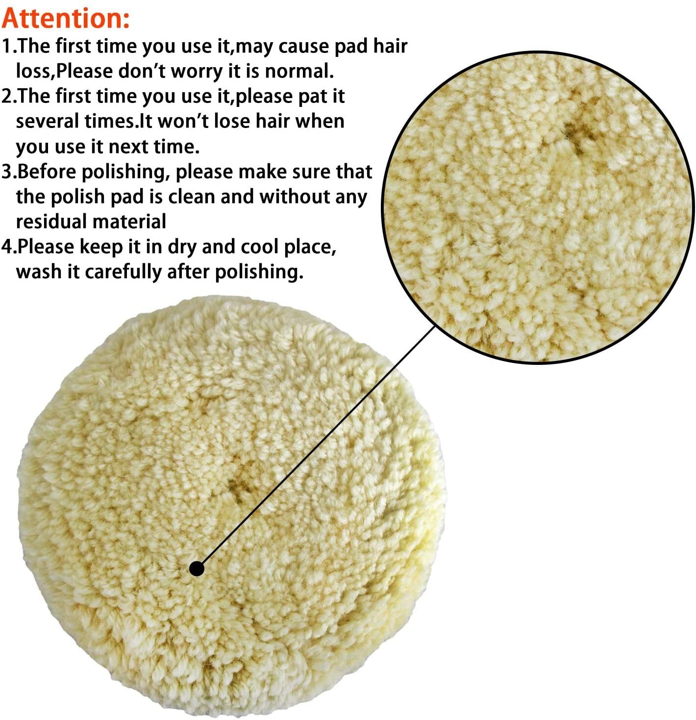 3-inch wool polishing pad, polishing wheel, drill bit, buffer attachment