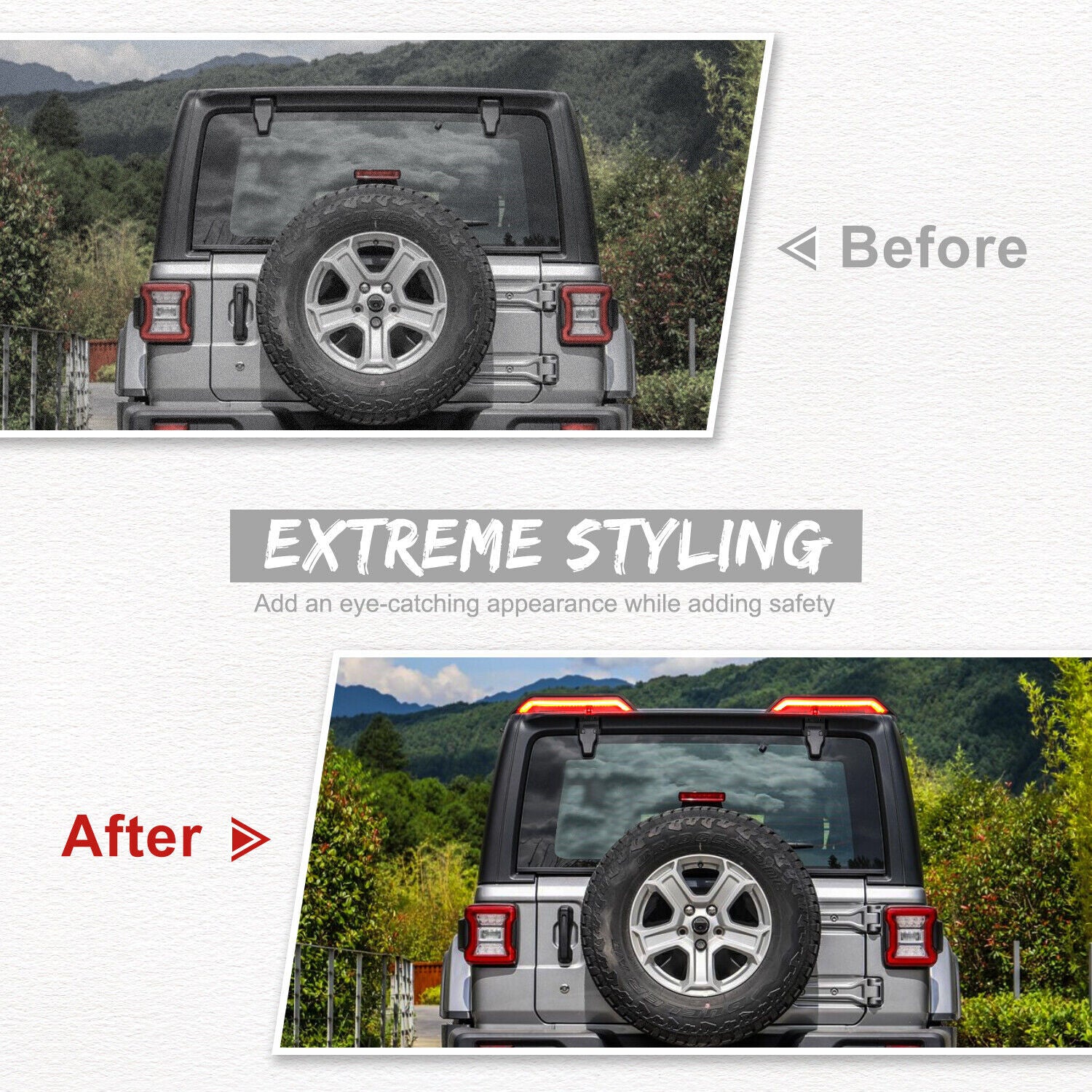 High Mount Roof LED Brake Tail Lights Turn Reverse for 07-18 for Jeep for Wrangler JK