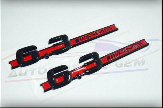 6.3 AMG Emblem Red Black Fender Logo Badge Nameplate for Mercedes C63 E63 S63