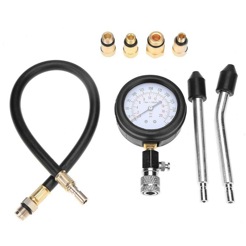 8Pc Car Compression Tester Pressure Gauge Tester Petrol Gas Engine Cylinder Tool