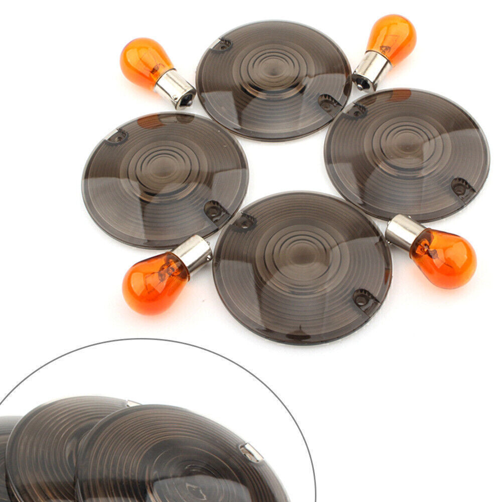 for Harley Davidson Classic FLHTC Smoked Turn Signal Light Cover Lens Amber Bulb