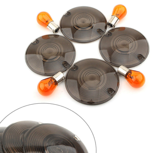 for Harley Davidson Classic FLHTC Smoked Turn Signal Light Cover Lens Amber Bulb