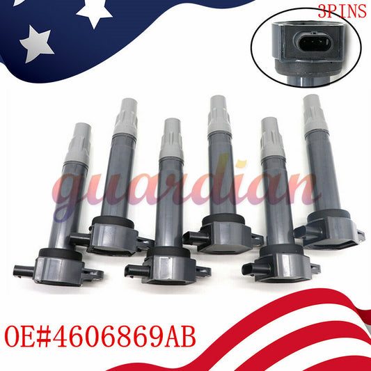 Ignition Coils Set of 6 Black UF502 for Chrysler for Dodge 2.7L 3.5L 4.0L 4606869AB