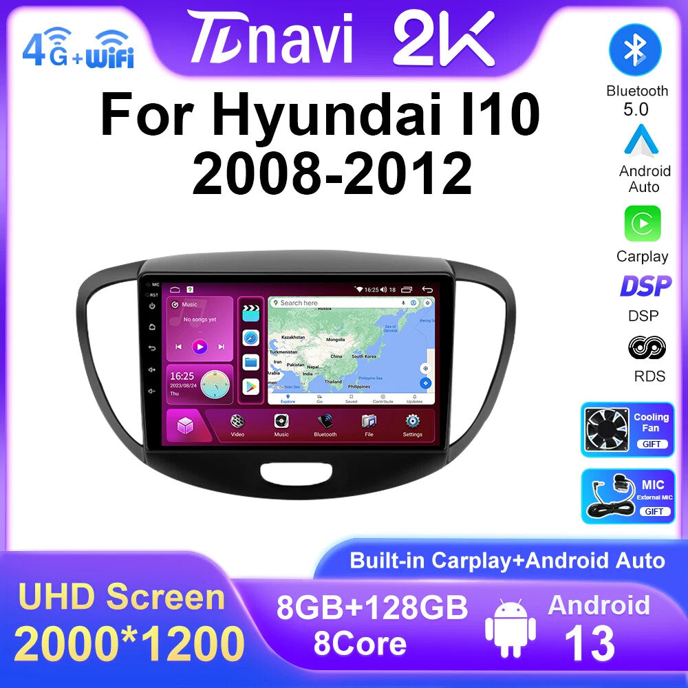 Android Car Radio for Hyundai i10 2008-2012 CarPlay GPS Multimedia Player Screen