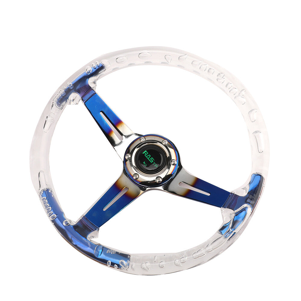 Car Acrylic Steering Wheel Bluing Spokes Blue 350mm 14inch Racing