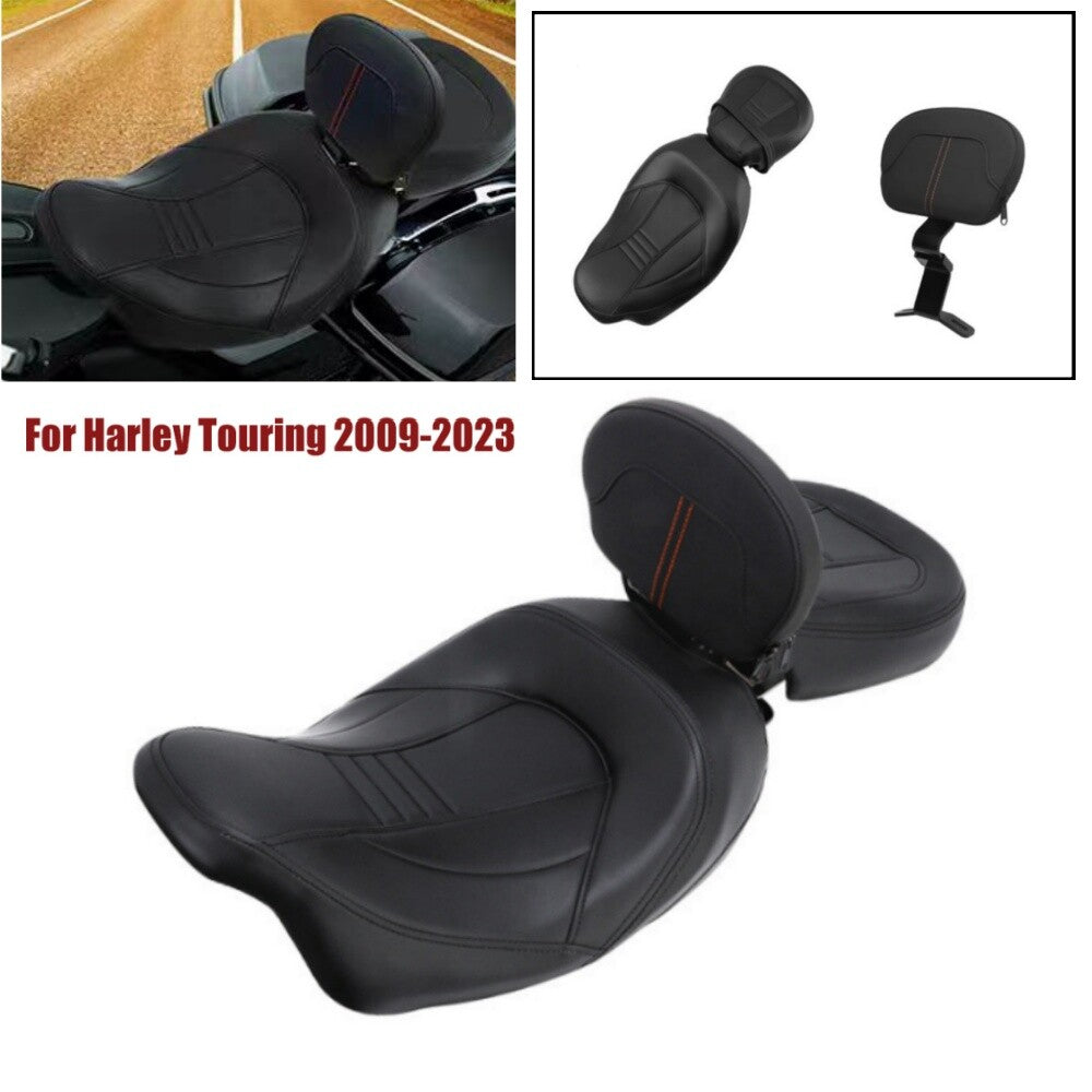 Black Driver Passenger for Seat + Rider Pad Fit for Harley Touring Road Glide 09-24