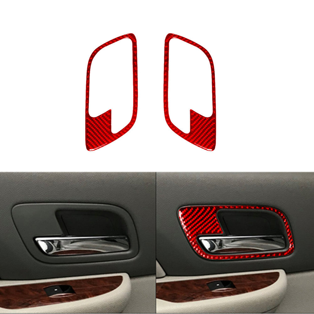 2X Red Carbon Fiber Rear Door Handle Cover Trim For Silverado/tahoe/ for sierra 07-14