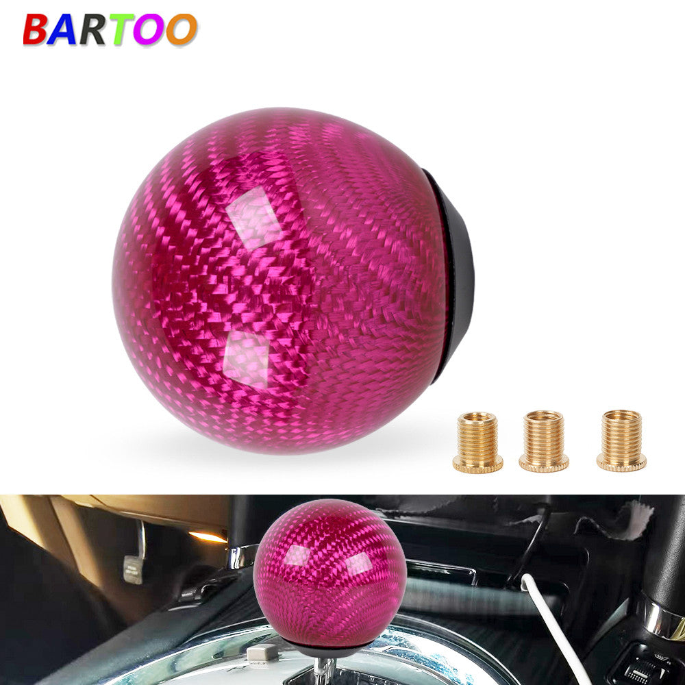 Universal Carbon Fiber Manual Gear Shift Silver Round Ball Shift Knob w/Adapters