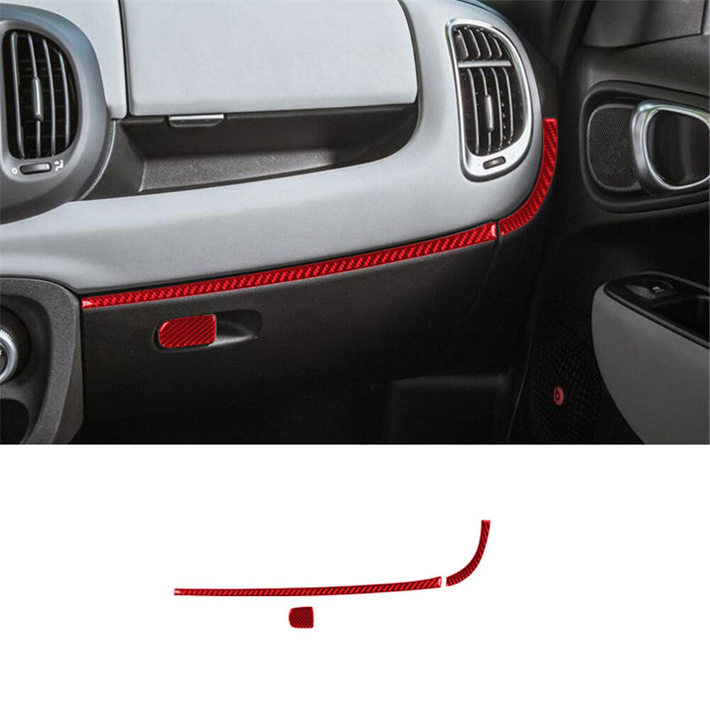 3X Red Carbon Fiber Interior Decor Glove Box Cover Trim for Fiat 500L 2014-2017