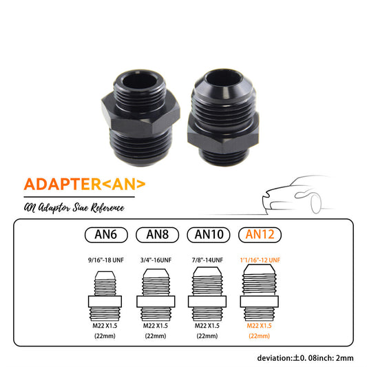 2PCS M22 x 1.5 to Metric AN12 Adaptor Fitting For Oil Cooler Radiator+O-ring